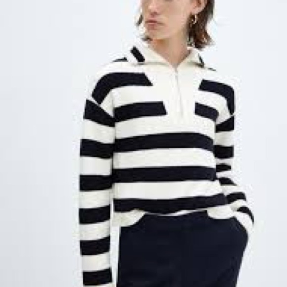 Mango Black and White Ribbed Sweater